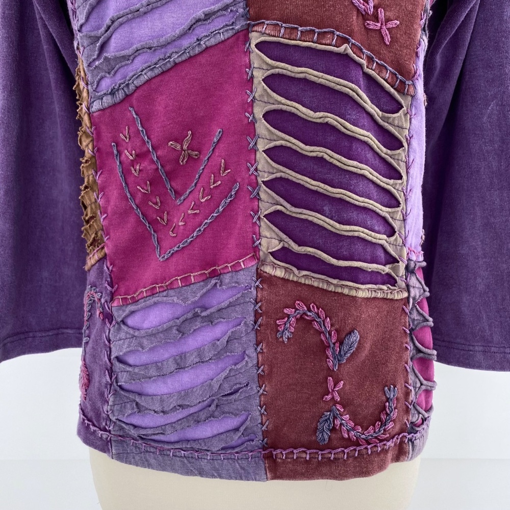 Vintage Rising International Embroidered Mixed Textures Purple Top Medium - Picture 6 of 15